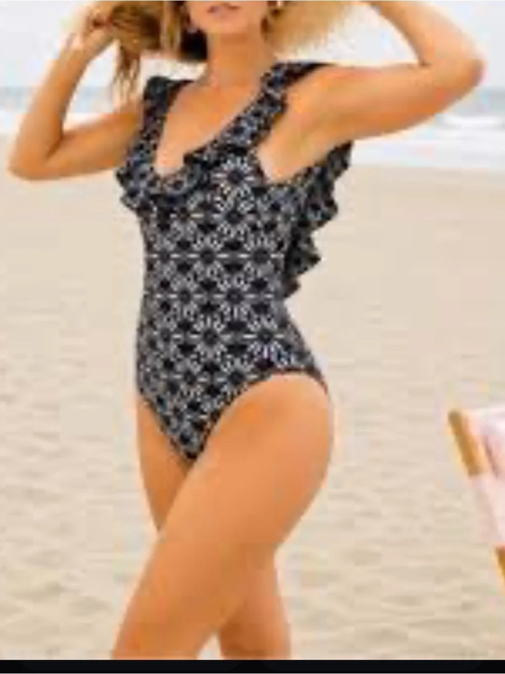 Kenny Flowers Black Floral Ruffle One-Piece Swimsuit for Women’s